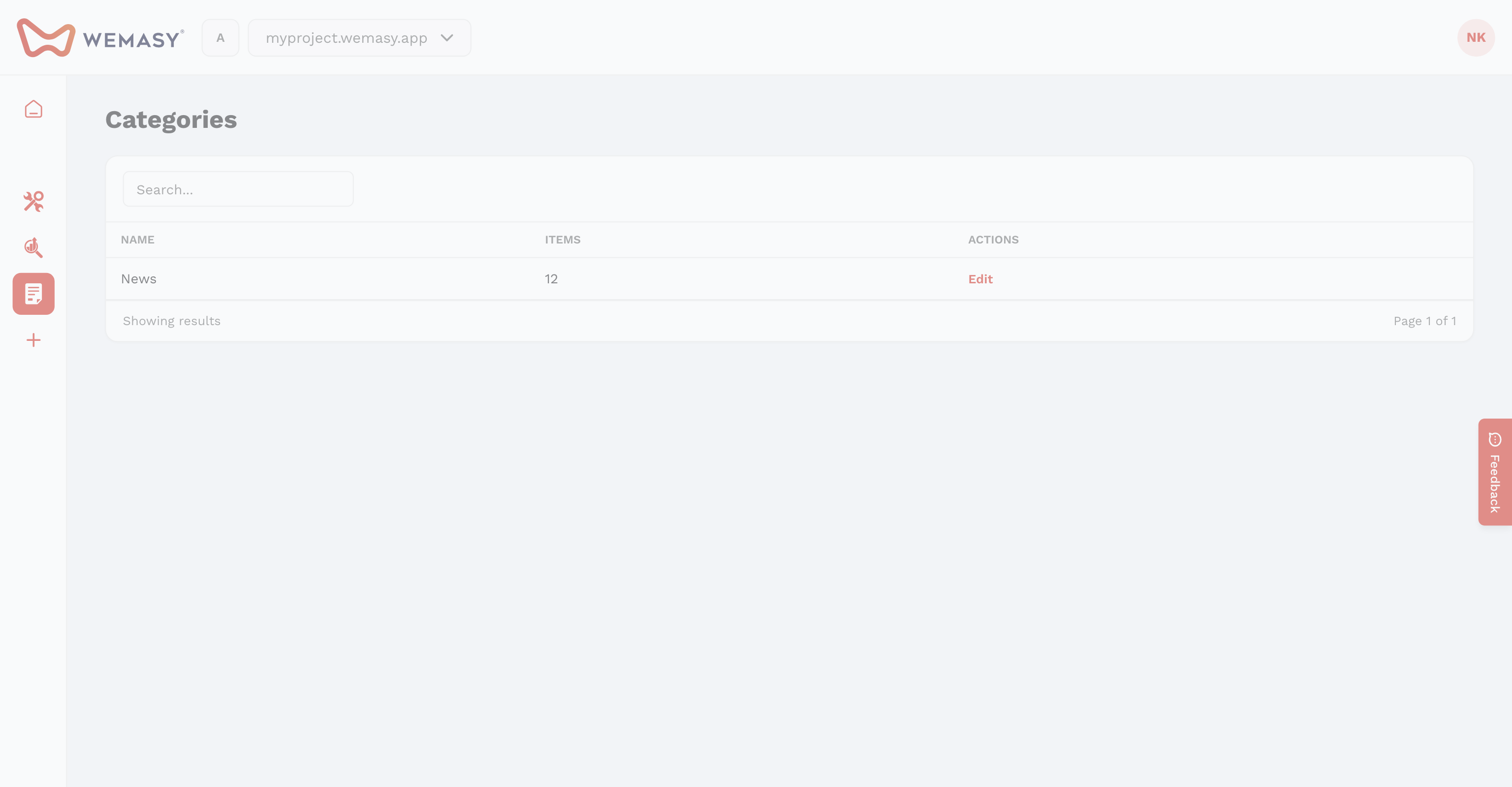 Creador de webs: activar las categorías