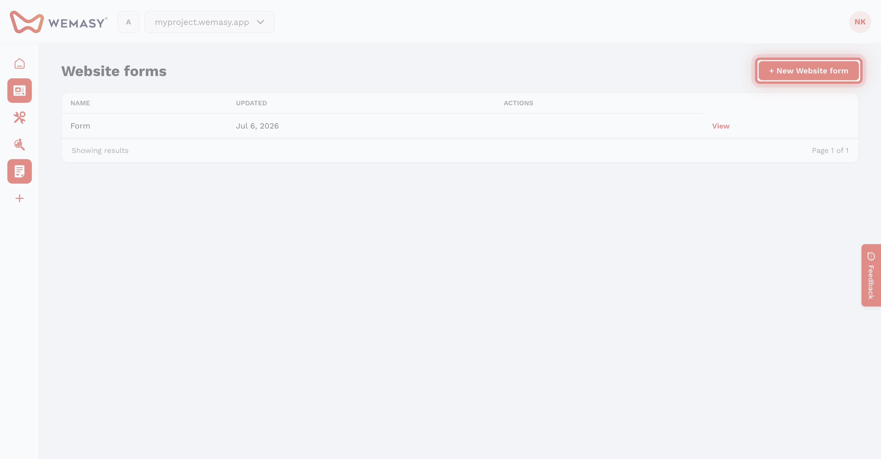 Creador de webs: abrir Formularios