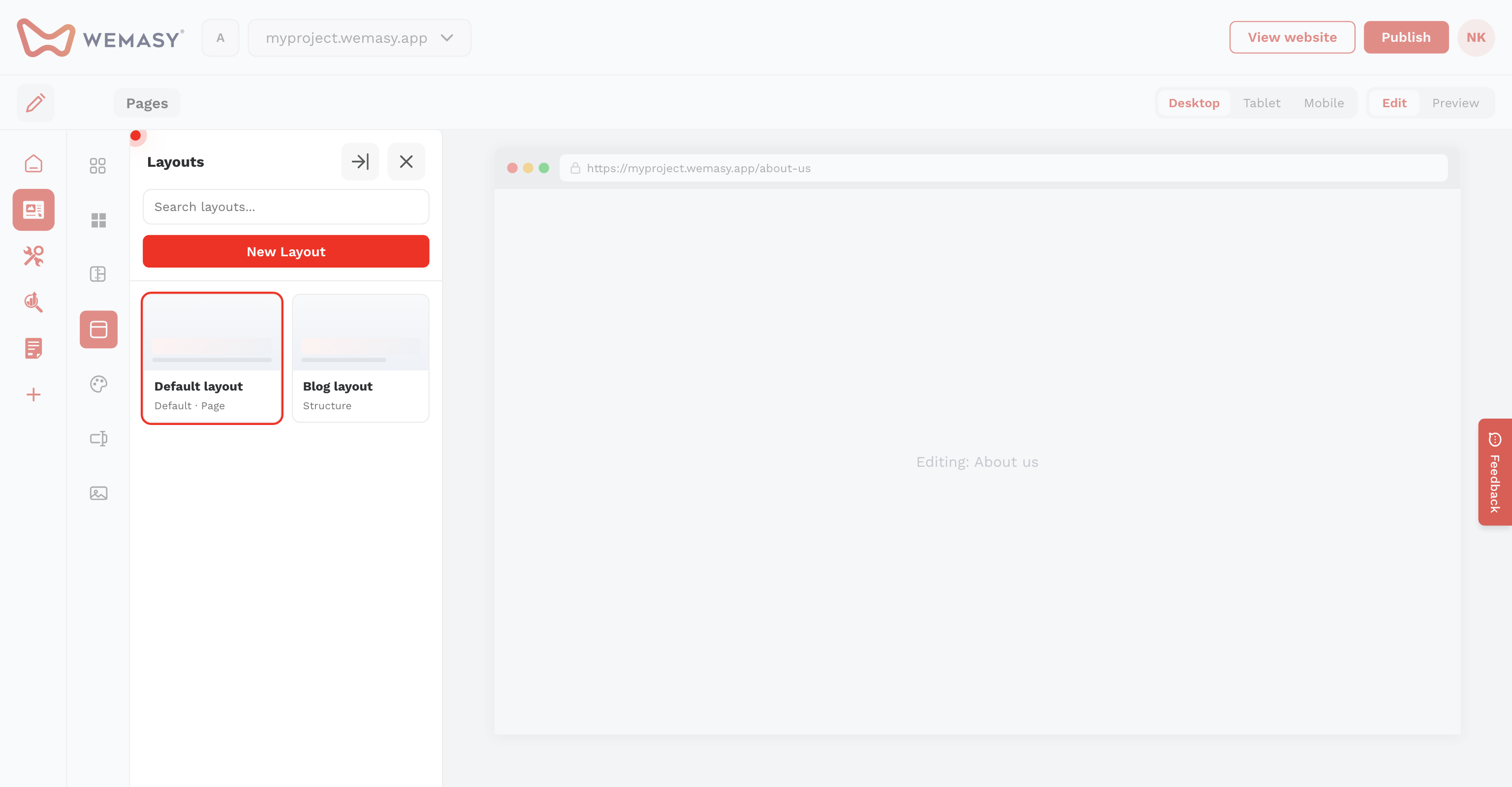 Creador de webs: diseño predeterminado