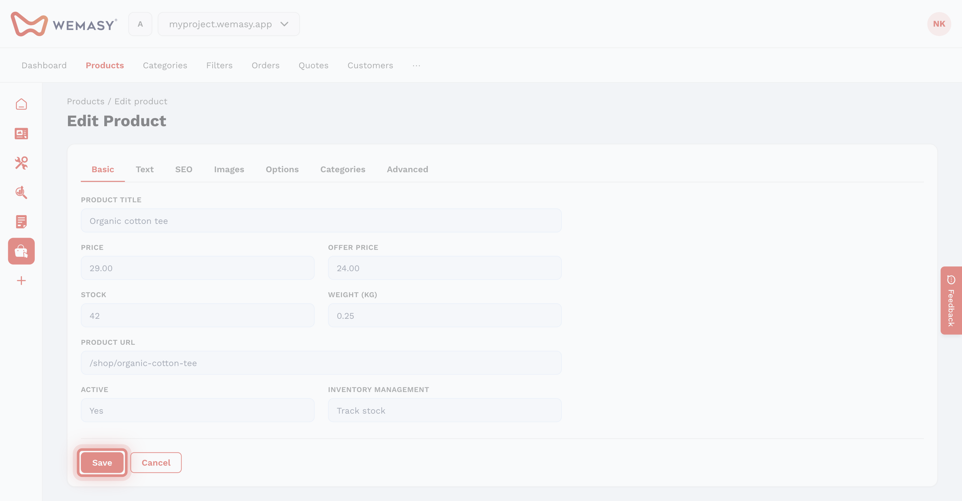 Tienda online: crear un producto