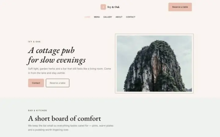 Ejemplo del tema Ivy & Oak para pub
