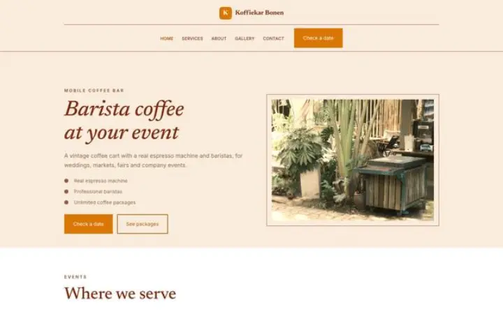 Web para cafetería móvil