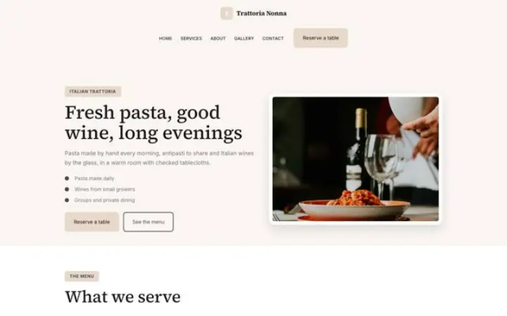 Web para trattoria italiana