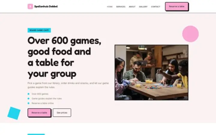 Web para café de juegos de mesa