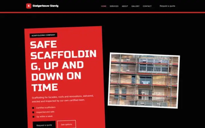 Ejemplo del tema Steigerbouw Stevig para empresa de andamios