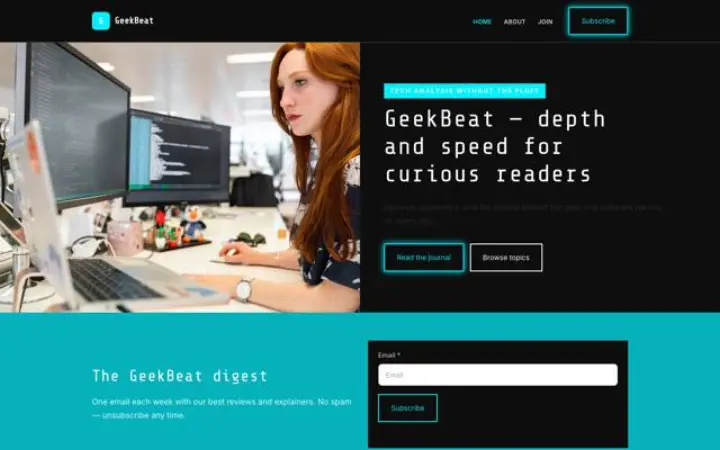 Ejemplo del tema GeekBeat para tecnología