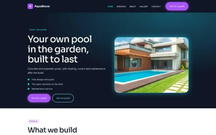 Ejemplo del tema AquaBouw para piscinas