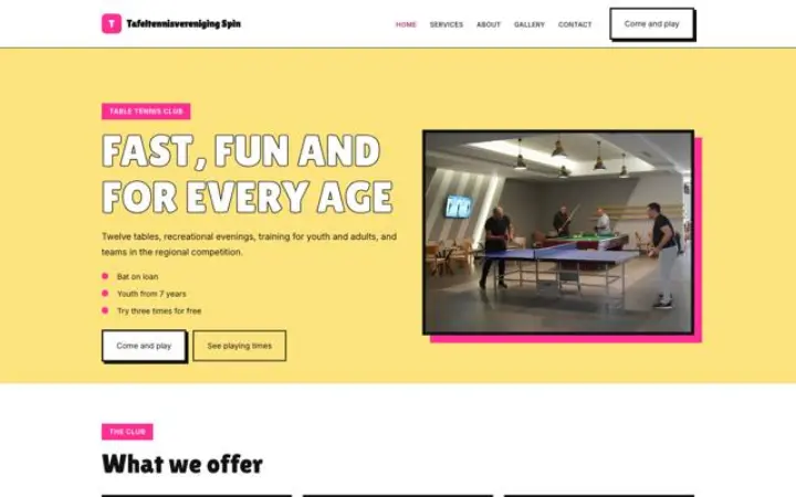 Web para club de tenis de mesa