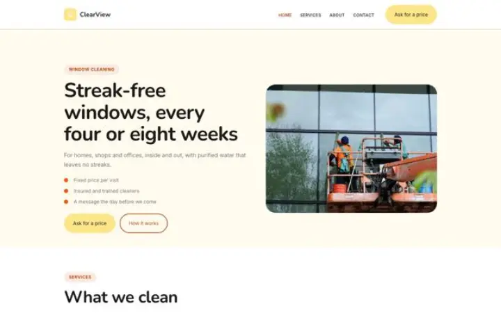 Web para limpieza de cristales