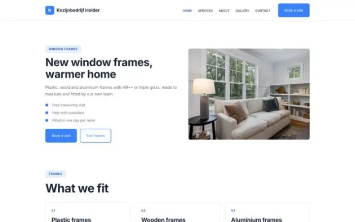 Ejemplo del tema Kozijnbedrijf Helder para instalación de ventanas